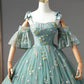 Green Floral Tulle Long Prom Dress Cute Off Shoulder Evening Party Dress Beautiful