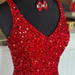 Sheath Spaghetti Straps Sequins Prom Dress with Split Front Sparkly Long