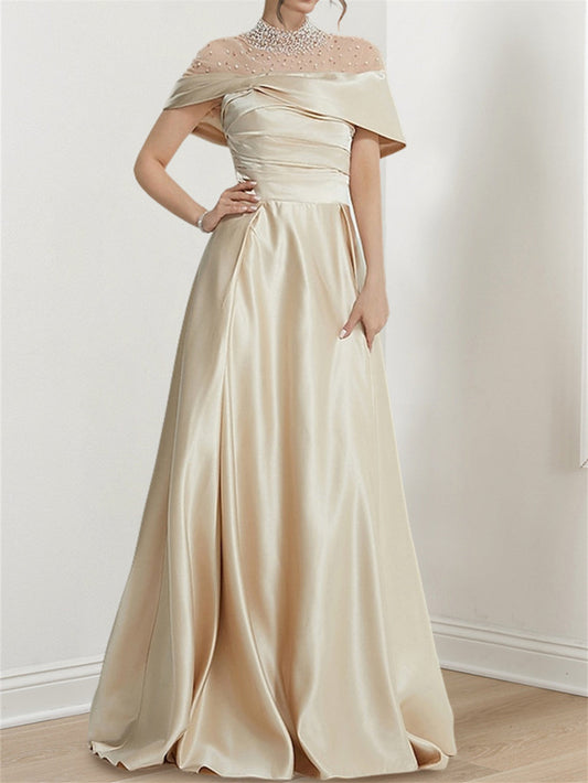 A-Line/Princess High Neck Floor-Length Prom Dresses Evening Dresses Sexy