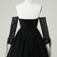 Off The Shoulder A Line Black Corset Homecoming Dress With Lace Long Sleeves Sexy