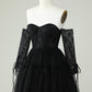 Off The Shoulder A Line Black Corset Homecoming Dress With Lace Long Sleeves Sexy