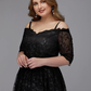 A-Line Plus Size Cocktail Party Prom Dress Spaghetti Strap Half Sleeve Asymmetrical Lace with Pleats Lace