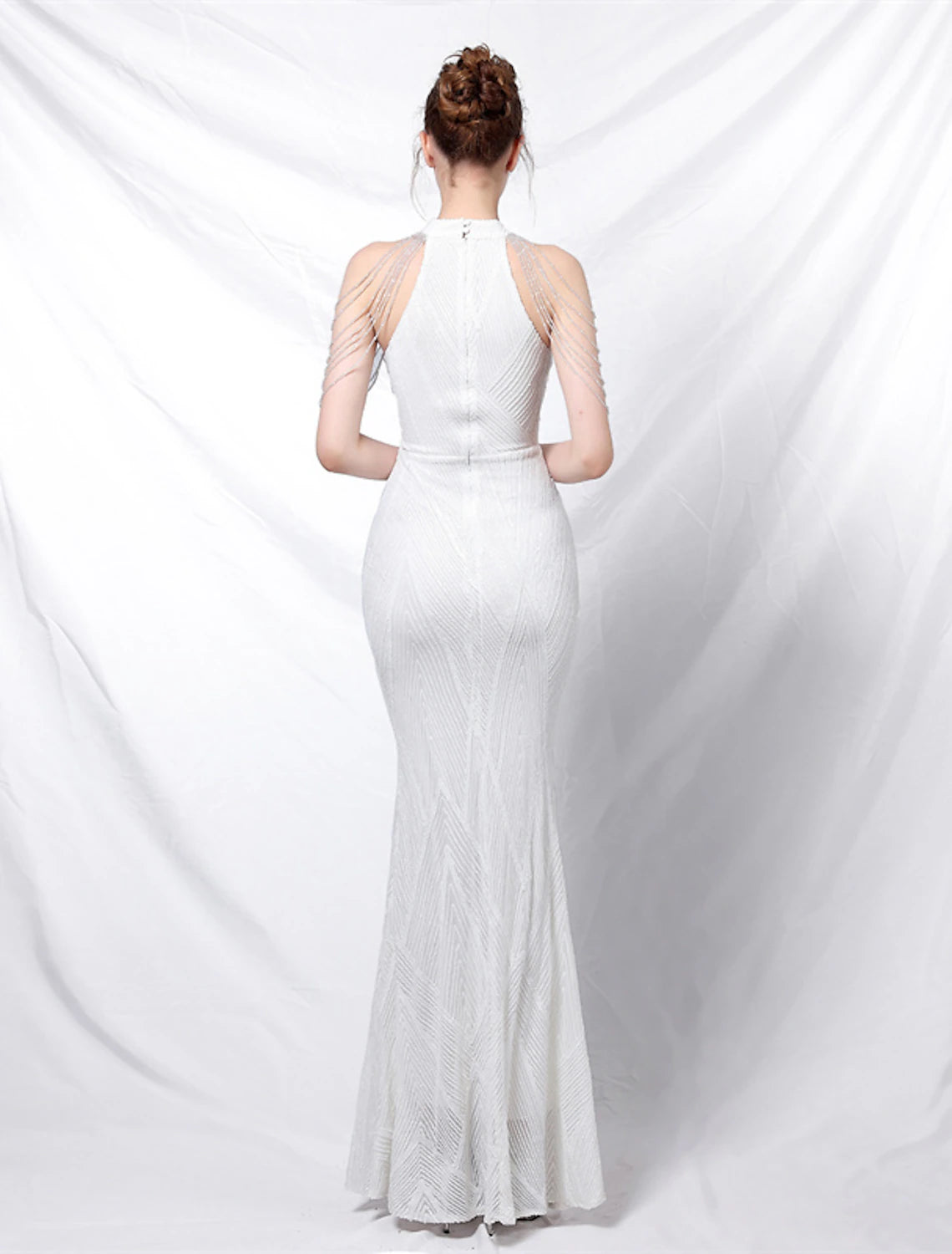 Mermaid / Trumpet Evening Gown Sparkle & Shine Dress Formal Floor Length Short Sleeve High Neck Sequined Backless with Crystals