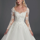 Ball Gown Wedding Dresses Illusion Neck Chapel Train Lace Tulle Long Sleeve Glamorous See-Through Illusion Detail with Buttons