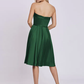A-Line Minimalist Elegant Engagement Cocktail Party Dress Strapless Sleeveless Knee Length Satin with Bow(s)