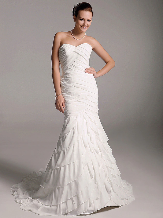 A-Line Wedding Dresses Sweetheart Neckline Strapless Court Train Chiffon Sleeveless Off Shoulder