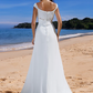 Wedding Dresses Scoop Neck Chiffon Cap Sleeve Beach Plus Size with Beading Draping
