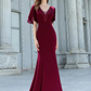 V Neck Floor Length Chiffon Bridesmaid Dress with Appliques Pure Color