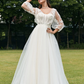 Ivory Puff Sleeves Corset Wedding Dress with 3D Flowers V-neck