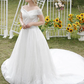 Princess Ball Gown Wedding Dresses Off Shoulder Cathedral Train Lace Tulle Sleeveless Formal Romantic Luxurious Sparkle & Shine Plus Size with Beading