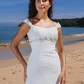 Wedding Dresses Scoop Neck Chiffon Cap Sleeve Beach Plus Size with Beading Draping