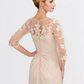 Mother of the Bride Dress Elegant See Through V Neck Floor Length Chiffon Sheer Lace Half Sleeve
