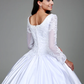 Ball Gown Wedding Dresses Scoop Neck Satin Long Sleeve Simple Vintage See-Through with Beading