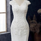 White Lace V-Neck Cap Sleeve Trumpet Wedding Dress Long