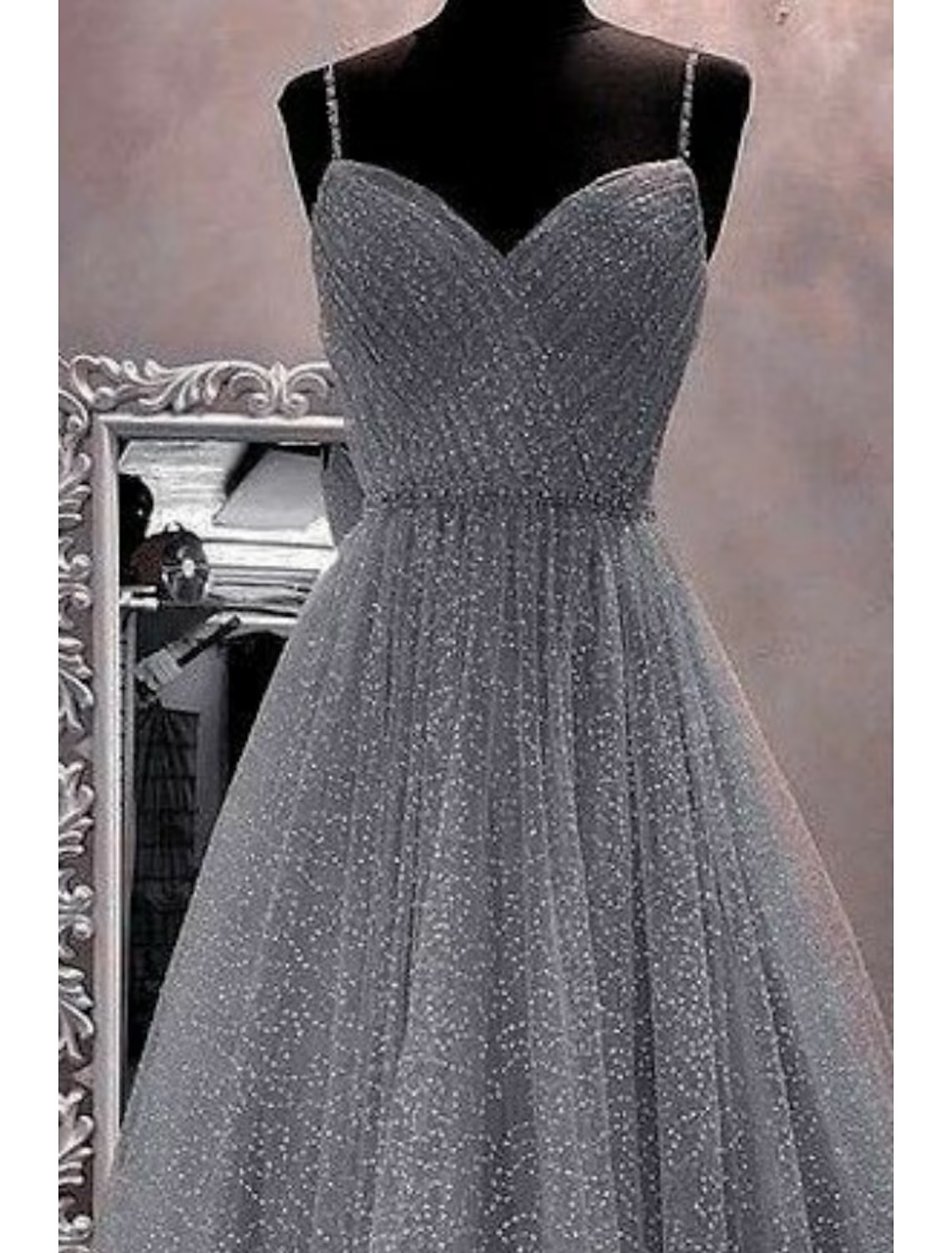 A-Line Prom Dresses Sparkle & Shine Dress Party Wear Floor Length Sleeveless Spaghetti Strap Tulle