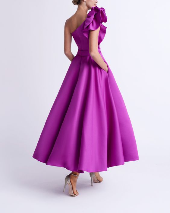 A-Line/Princess One-Shoulder Tea-Length Prom Dresses Sexy