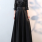 A-Line Glittering Elegant Prom Formal Evening Dress Jewel Neck 3/4 Length Sleeve Floor Length Satin