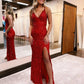 Sequin Open Back Long Glitter Prom Dress With Split V-neck Sparkly