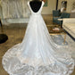White Tulle Lace Plunge V Backless Long Bridal Gown Sexy