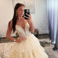 Ball Gown Spaghetti Straps Tulle Tiered Prom Dress With Applique V-neck Beautiful