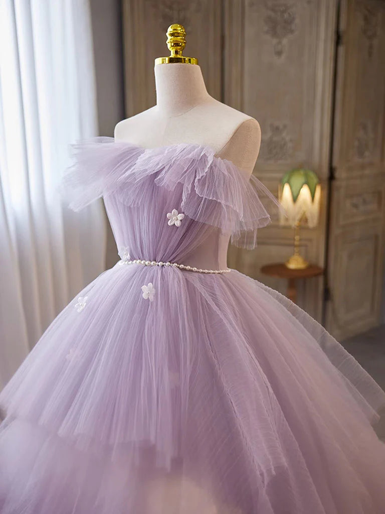 A-line Tulle Long Prom Gown Prom Dresses