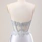 Mermaid Silver Spaghetti Straps Corset Ruched Prom Dress With Slit Off Shoulder