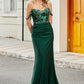 Sparkly Dark Green Mermaid Off The Shoulder Long Prom Dress with Ruffles Sexy