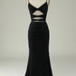 Mermaid Spaghetti Straps Grey Blue Long Prom Dress with Keyhole Sexy