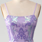 Light Purple Spaghetti Straps Sparkly Sequin Backless Prom Dress Beautiful Long