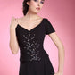 A-Line Dress Formal Evening Floor Length Short Sleeve V Neck Chiffon with Beading