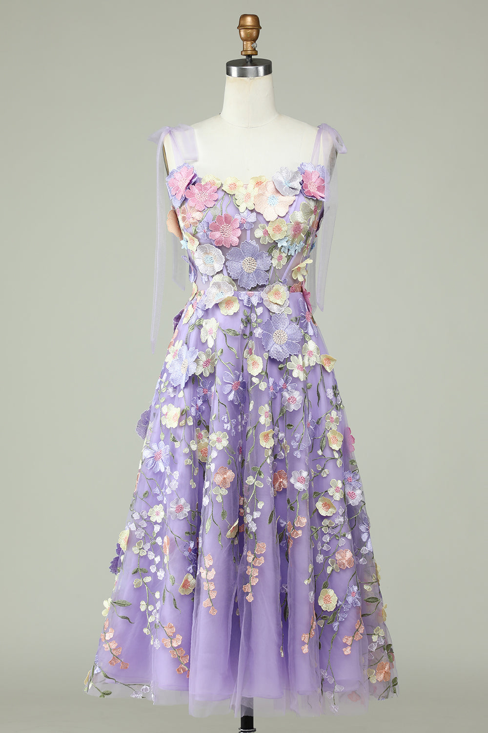 Purple A-Line Corset Purple Knee-Length Prom Dress With 3D Flowers