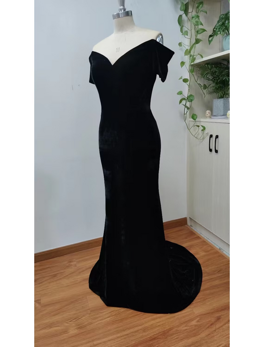 Mermaid / Trumpet Evening Gown Celebrity Style Dress Prom Sweep / Brush Train Short Sleeve V Neck Velvet