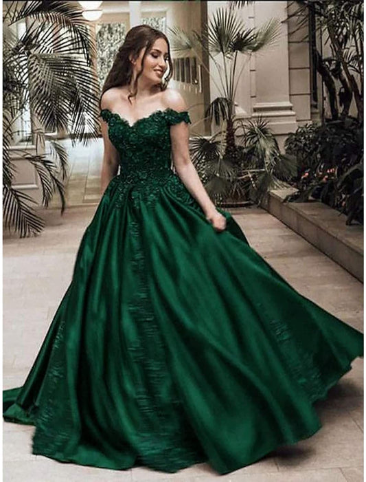 Ball Gown Luxurious Sparkle Quinceanera Prom Dress Off Shoulder Sleeveless Floor Length Lace