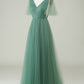 Eucalyptus A Line V Neck Floor Length Tulle Bridesmaid Dress Sexy Party Dresses