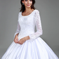 Ball Gown Wedding Dresses Scoop Neck Satin Long Sleeve Simple Vintage See-Through with Beading