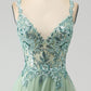 A Line V Neck Long Prom Dress with Appliques Sexy Long