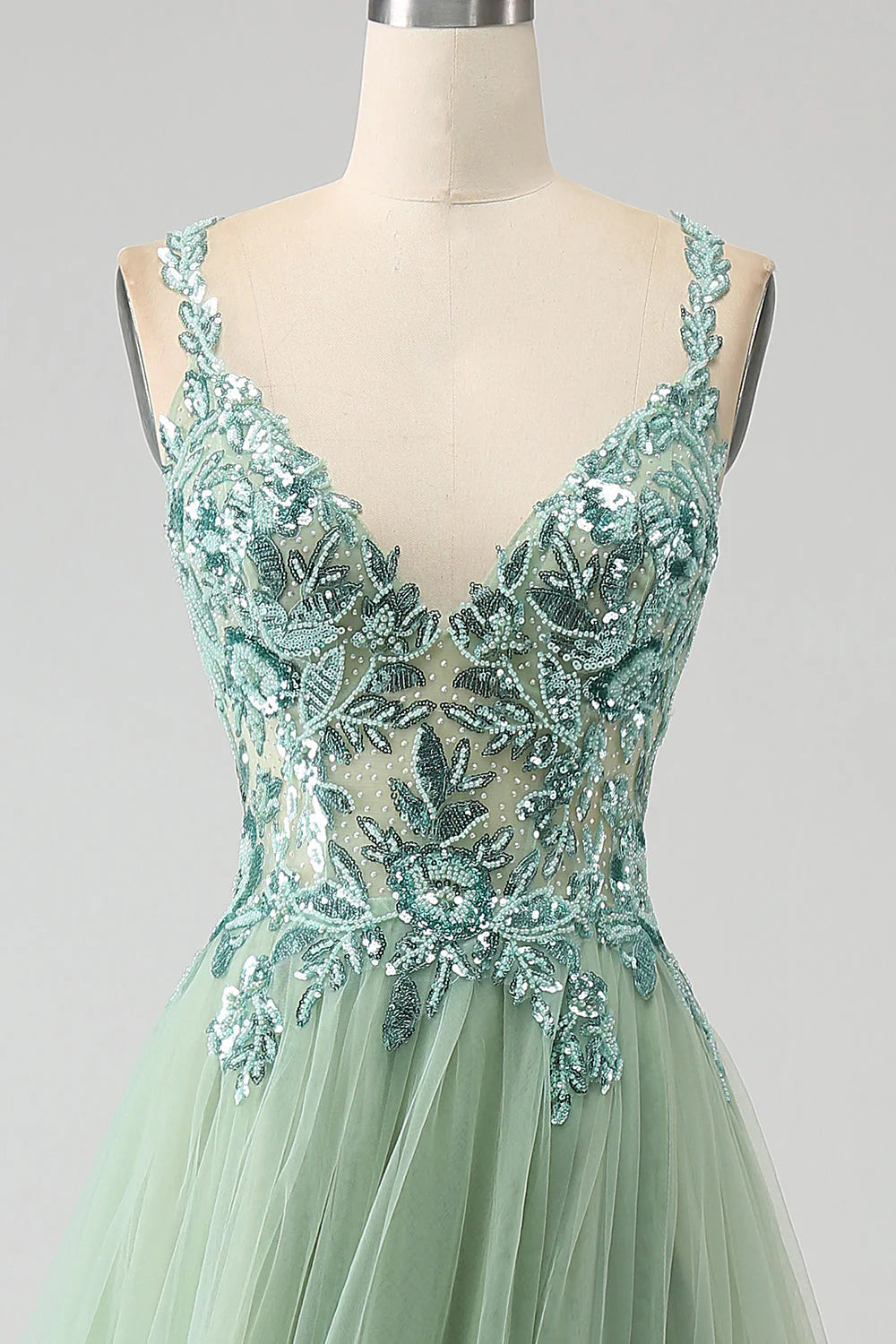 A Line V Neck Long Prom Dress with Appliques Sexy Long