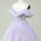 Off The Shoulder Lavender Embroidery Homecoming Dress With Ruffles Short