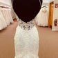 White Lace Straps Backless Trumpet Long Wedding Dress Sexy