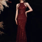 Mermaid / Trumpet Evening Gown Sparkle Dress Party Wear Floor Length Sleeveless Halter Sequined with Beading