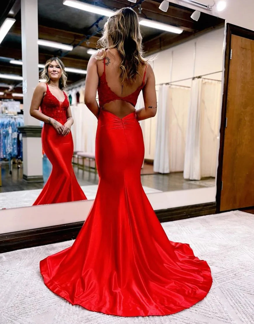 Mermaid Straps Neck Back Long Prom Dress Sexy