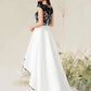 A-Line Elegant Engagement Formal Evening Dress Jewel Neck Sleeveless Asymmetrical Satin