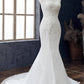 White Lace Round Neck Sleeveless Trumpet Wedding Dress Long