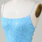 Sparkly Blue Spaghetti Straps Tight Short Homecoming Dress With Beading Sexy