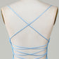 Sparkly Blue Spaghetti Straps Tight Short Homecoming Dress With Beading Sexy