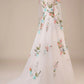 Xiaopinwu A Line Tulle Long Wedding Dress with Embroidery Charming Prom Dresses With Flower
