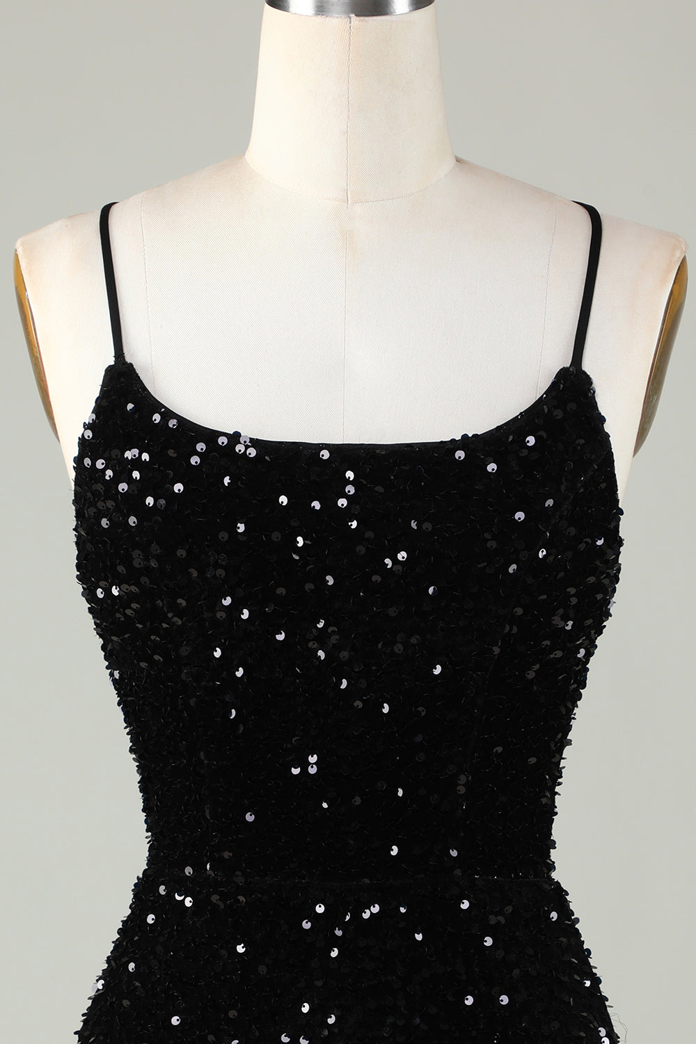 Sexy Black Sheath Spaghetti Straps Criss Cross Back Homecoming Dress With Sequins Sparkly 