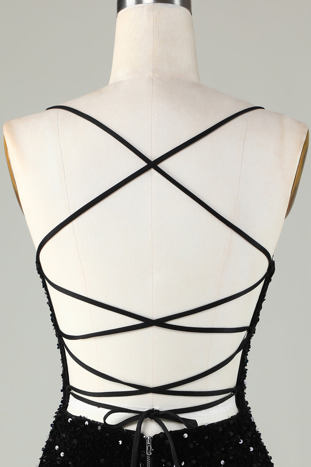 Sexy Black Sheath Spaghetti Straps Criss Cross Back Homecoming Dress With Sequins Sparkly 
