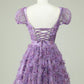 Floral Purple Homecoming Dress With Ruffles Short