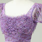 Floral Purple Homecoming Dress With Ruffles Short